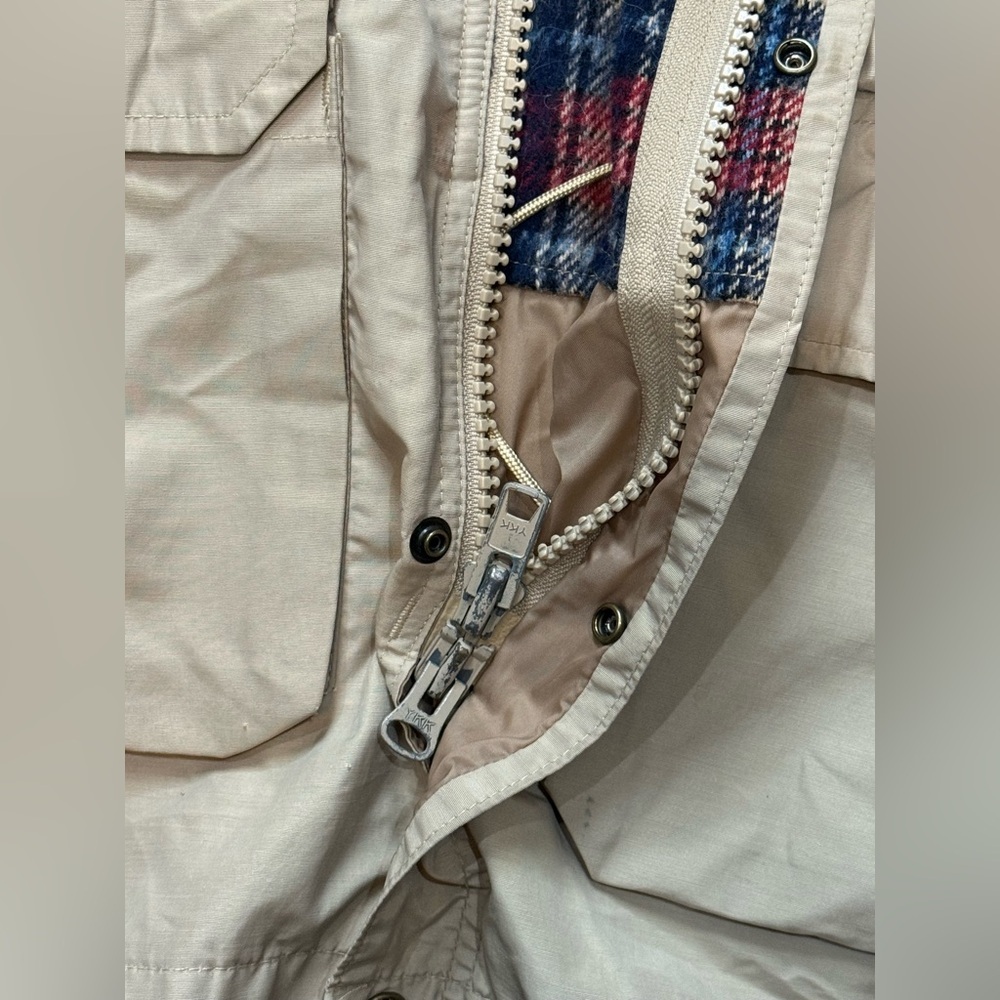 Beige Mountain Trails Plaid Lined Parka Jacket L - Picture 14 of 16
